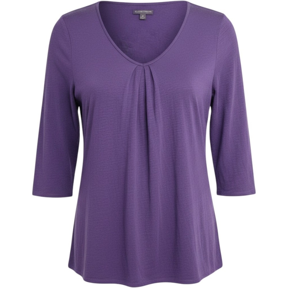 Eileen Fisher Linen Tunic Top Pintuck Knit Capsule Mininalist Relaxed Purple L